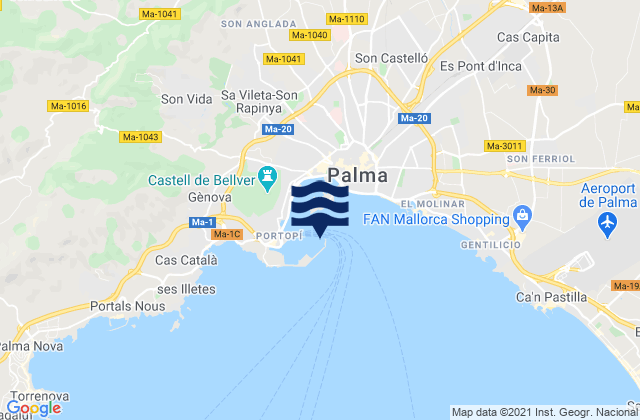 Mappa delle maree di Palma de Mallorca, Spain