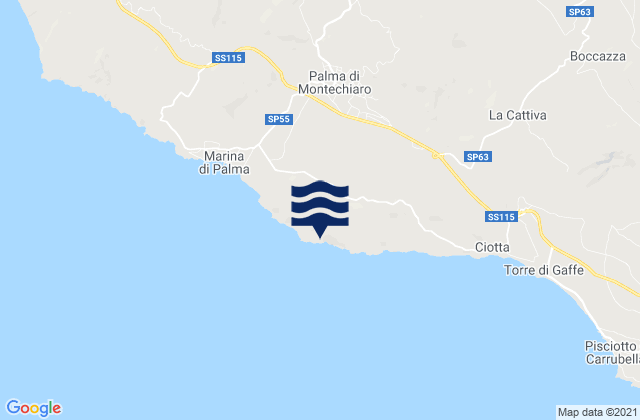 Mappa delle maree di Palma di Montechiaro, Italy