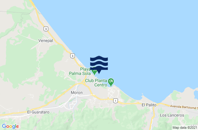 Mappa delle maree di Palma sola beach, Venezuela