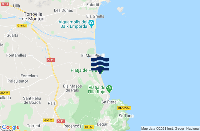 Mappa delle maree di Pals, Spain