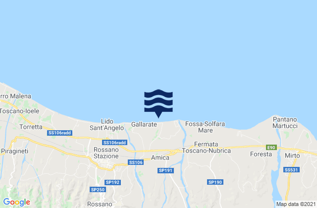 Mappa delle maree di Paludi, Italy
