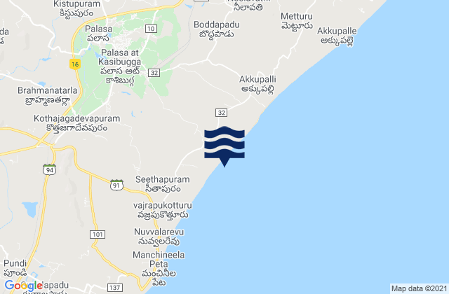 Mappa delle maree di Palāsa, India