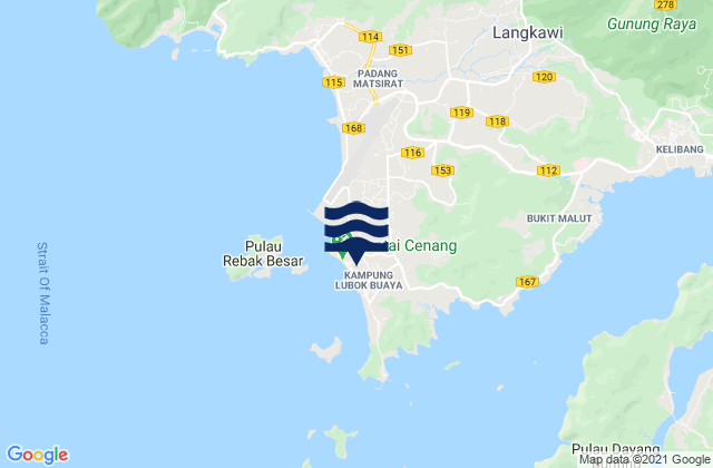 Mappa delle maree di Pantai Cenang, Malaysia