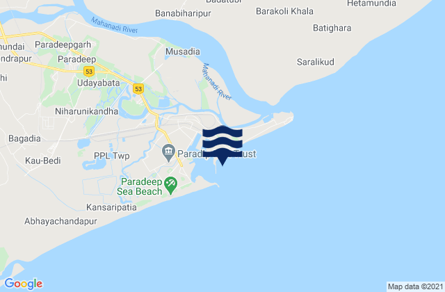 Mappa delle maree di Paradwip, India
