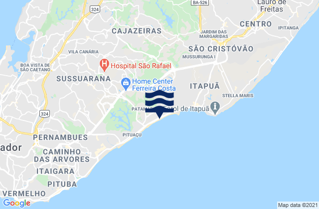 Mappa delle maree di Paralelas, Brazil