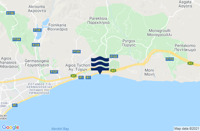 Mappa delle maree di Parekklisiá, Cyprus