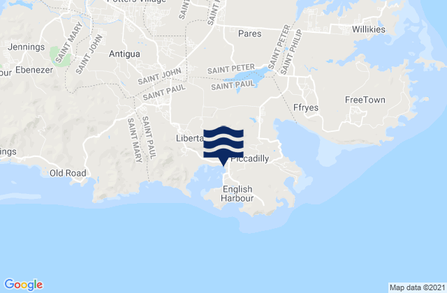 Mappa delle maree di Parish of Saint Paul, Antigua and Barbuda