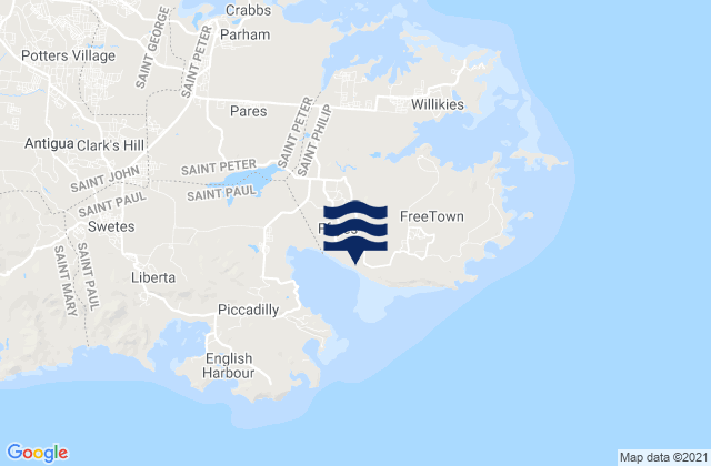 Mappa delle maree di Parish of Saint Philip, Antigua and Barbuda