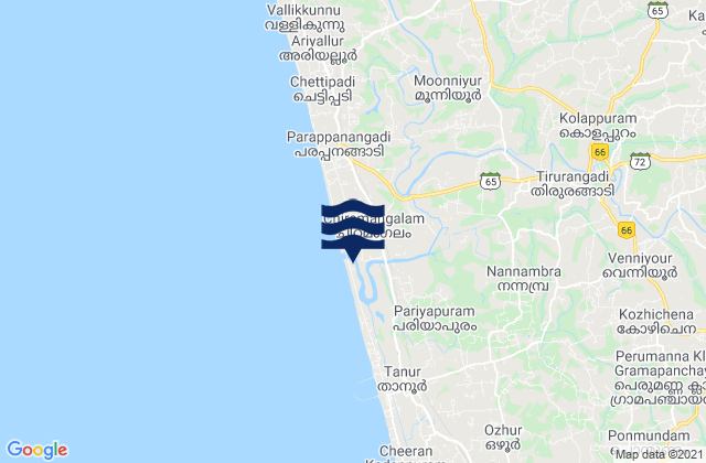 Mappa delle maree di Pariyāpuram, India