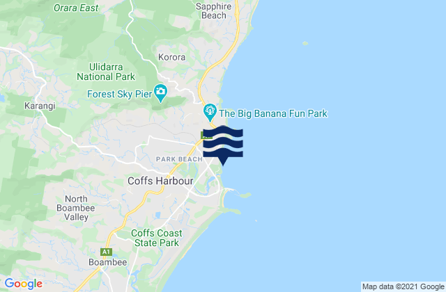 Mappa delle maree di Park Beach, Australia