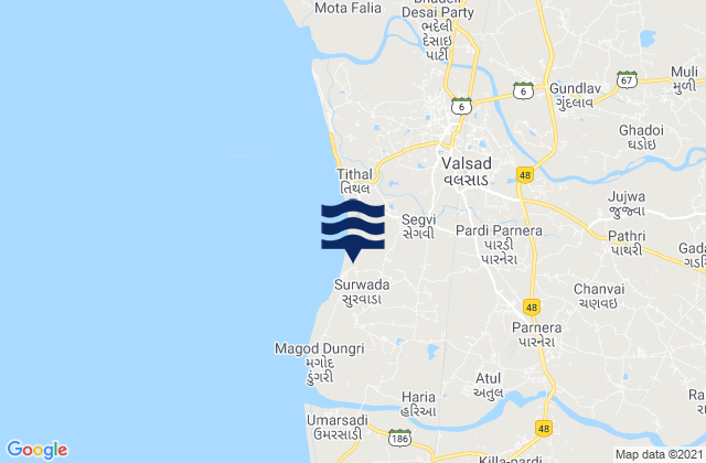 Mappa delle maree di Parnera, India
