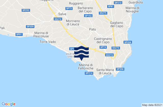 Mappa delle maree di Patù, Italy