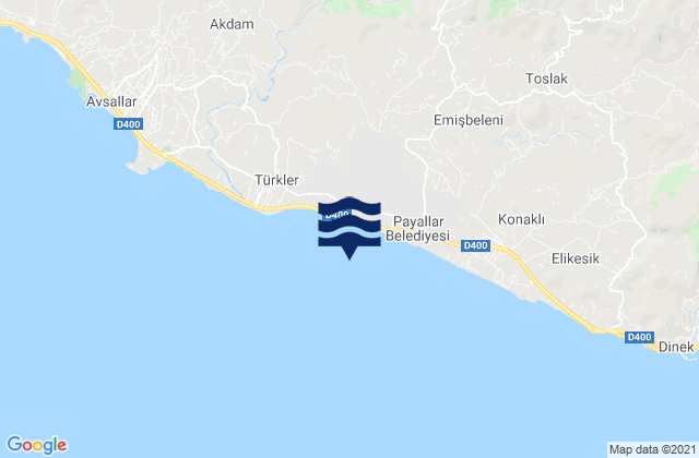 Mappa delle maree di Payallar, Turkey