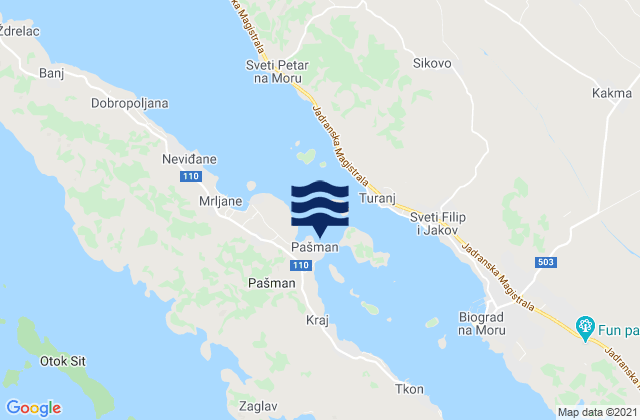 Mappa delle maree di Pašman, Croatia