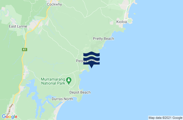 Mappa delle maree di Pebbly Beach, Australia