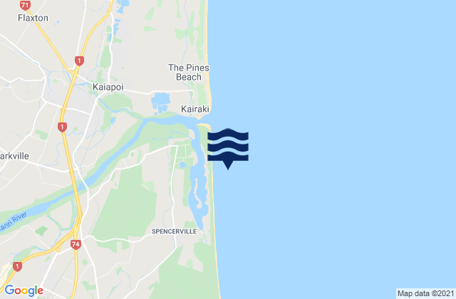Mappa delle maree di Pegasus Bay, New Zealand