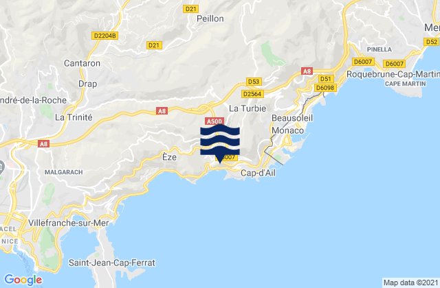 Mappa delle maree di Peillon, France