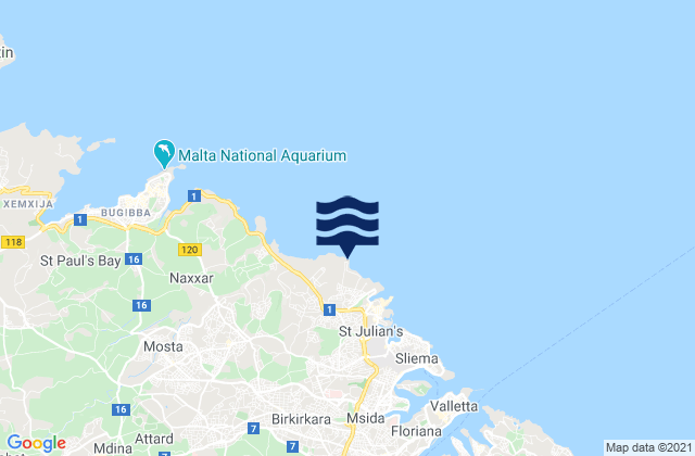 Mappa delle maree di Pembroke, Malta