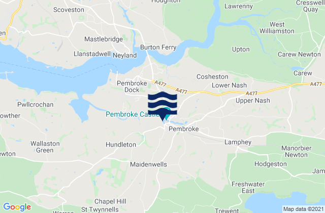 Mappa delle maree di Pembroke, United Kingdom