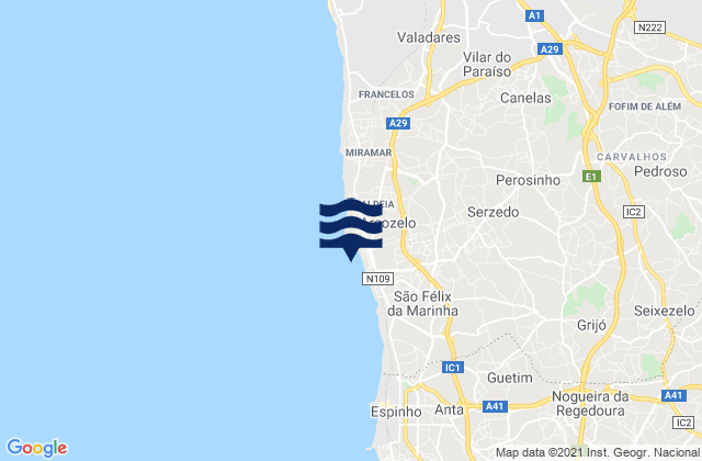 Mappa delle maree di Perozinho, Portugal