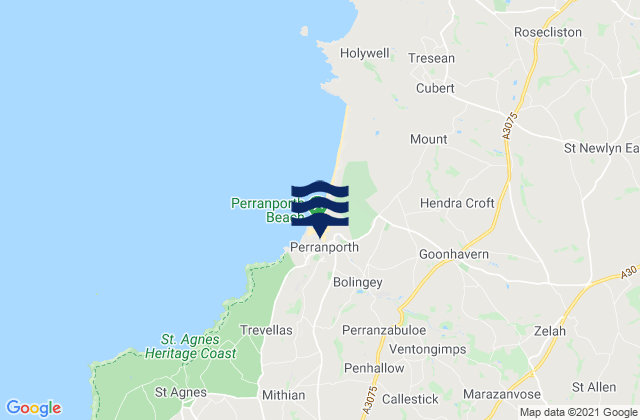 Mappa delle maree di Perranporth, United Kingdom