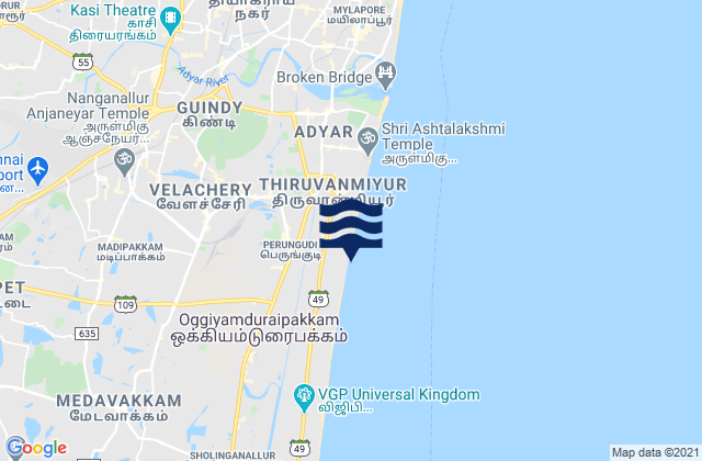 Mappa delle maree di Perungudi, India