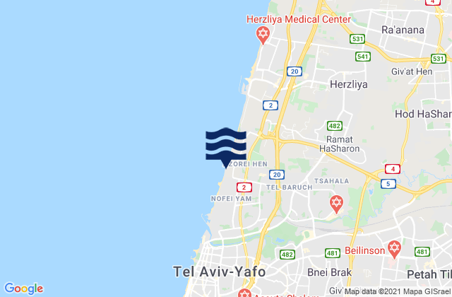 Mappa delle maree di Petaẖ Tiqwa, Israel