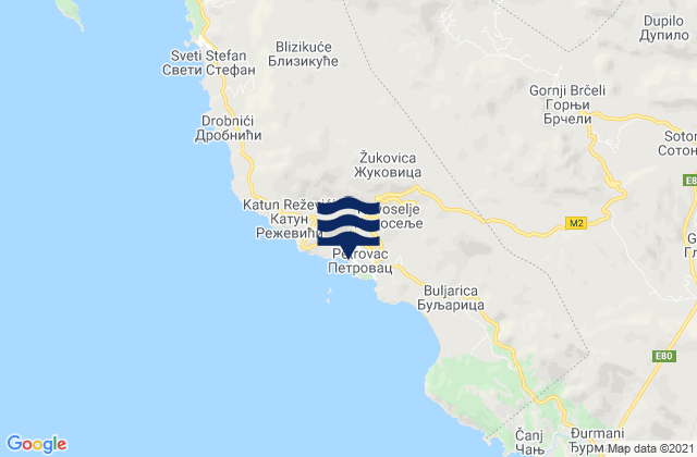 Mappa delle maree di Petrovac na Moru, Montenegro