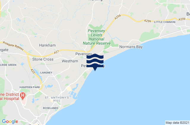 Mappa delle maree di Pevensey Bay Beach, United Kingdom