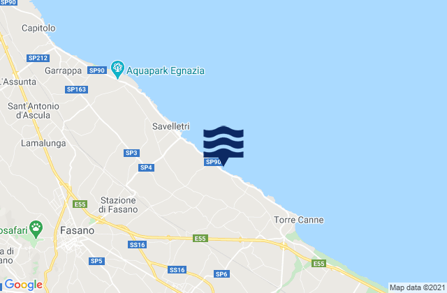 Mappa delle maree di Pezze di Greco, Italy