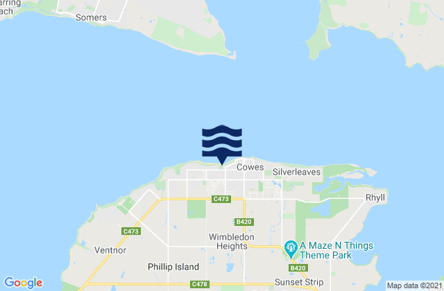 Mappa delle maree di Phillip Island, Australia