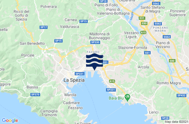 Mappa delle maree di Piano di Follo, Italy