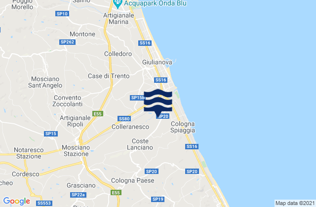 Mappa delle maree di Pianura Vomano, Italy