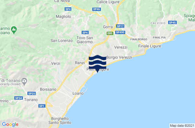 Mappa delle maree di Pietra Ligure, Italy