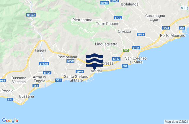 Mappa delle maree di Pietrabruna, Italy