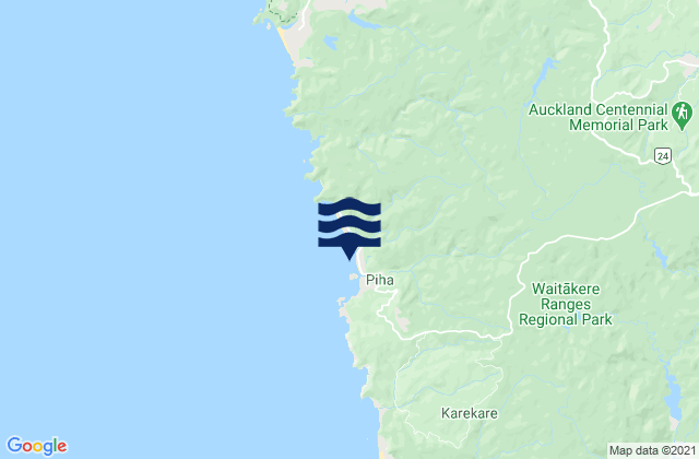 Mappa delle maree di Piha Beach, New Zealand