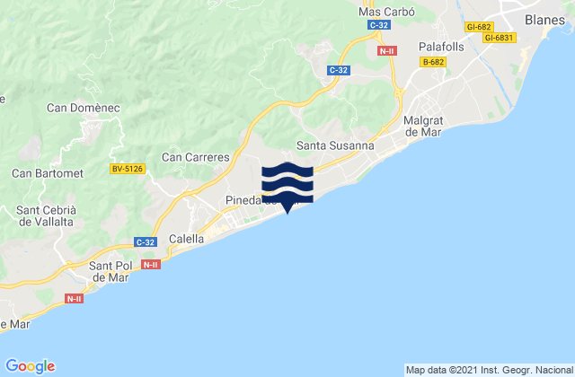 Mappa delle maree di Pineda de Mar, Spain