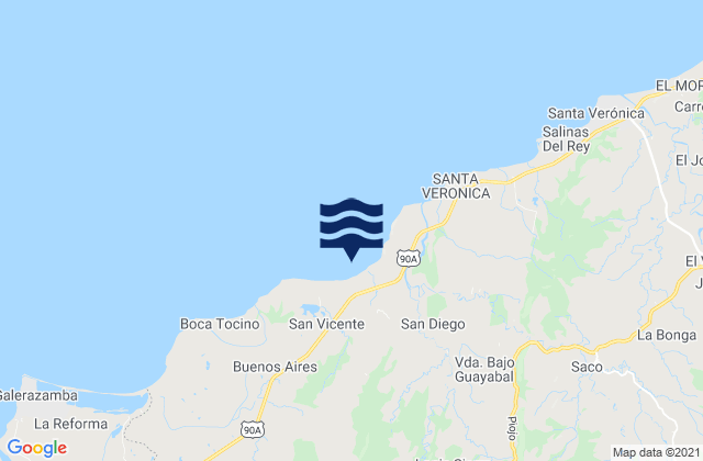 Mappa delle maree di Piojó, Colombia
