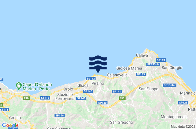 Mappa delle maree di Piraino, Italy