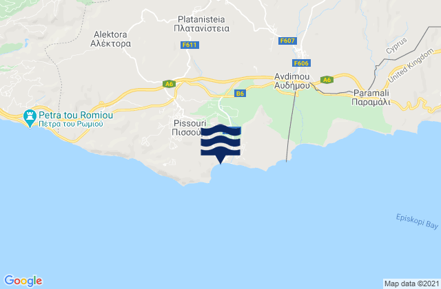 Mappa delle maree di Platanísteia, Cyprus