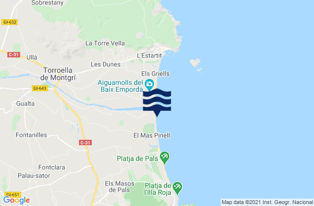 Mappa delle maree di Platja de la Gola del Ter, Spain