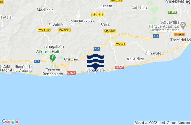 Mappa delle maree di Playa Benajarafe, Spain