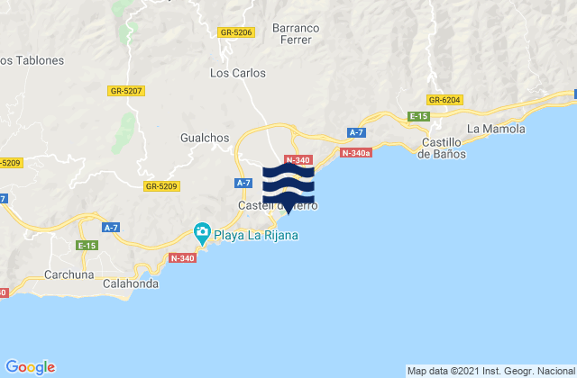 Mappa delle maree di Playa Castell Del Ferro - Sotillo, Spain