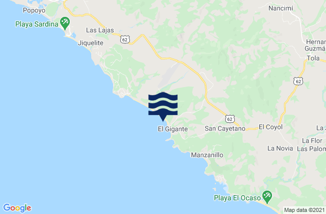 Mappa delle maree di Playa Colorado, Nicaragua