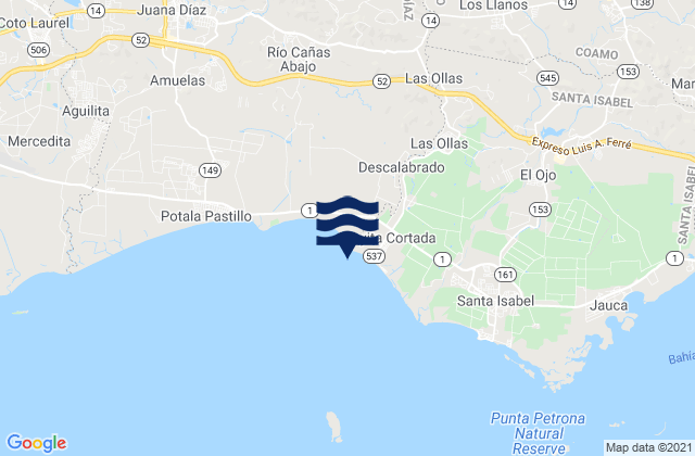 Mappa delle maree di Playa Cortada, Puerto Rico