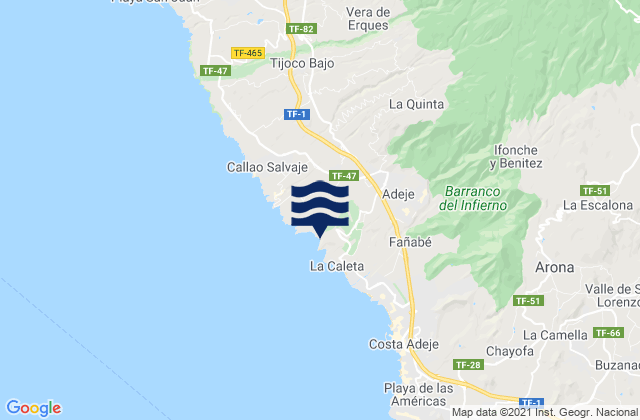 Mappa delle maree di Playa Diego Hernandez, Spain