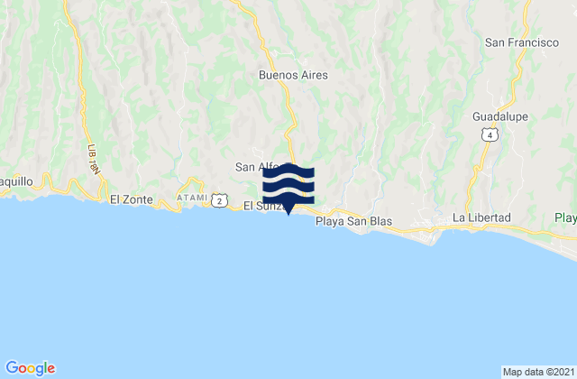Mappa delle maree di Playa El Tunco, El Salvador