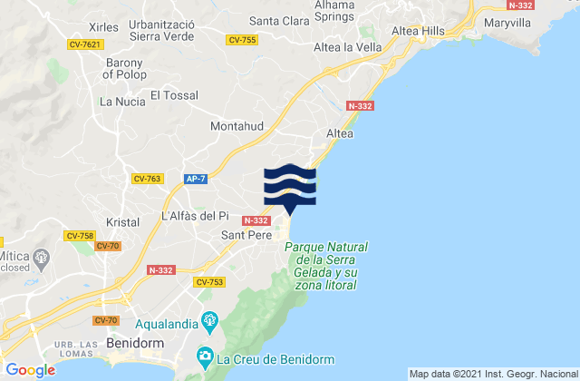 Mappa delle maree di Playa Finestrat, Spain