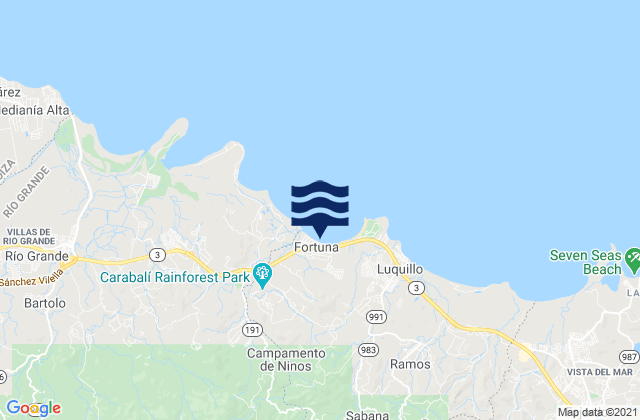 Mappa delle maree di Playa Fortuna, Puerto Rico