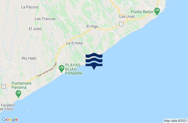 Mappa delle maree di Playa Grande, Panama